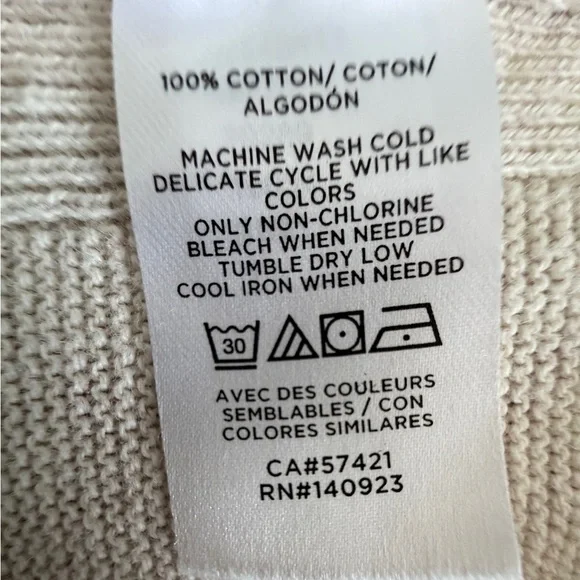 Lou & Grey V-Neck Tunic Sweater L Oatmeal Beige Oversized 100% Cotton EUC - Picture 8 of 15